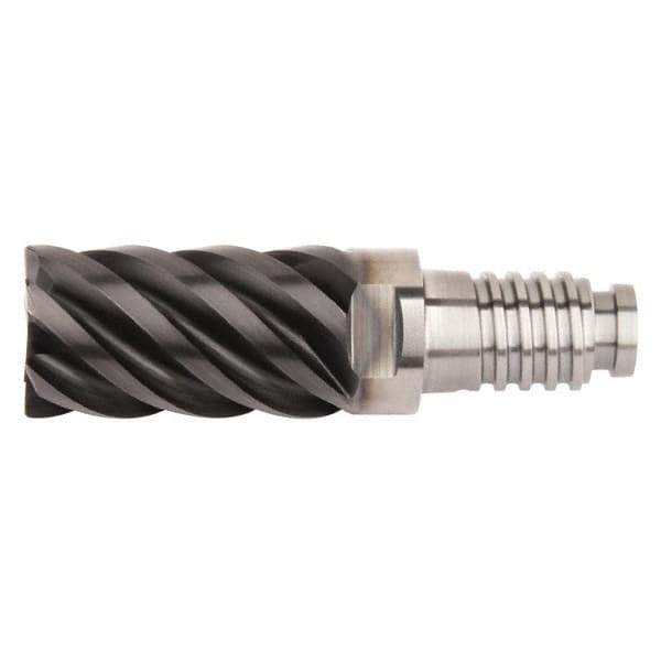 Kennametal - 3/4" Diam, 1-1/8" LOC, 6 Flute, 0.762mm Corner Radius End Mill Head - Solid Carbide, AlTiN Finish, Duo-Lock 20 Connection, Spiral Flute, 45° Helix, Centercutting - Caliber Tooling