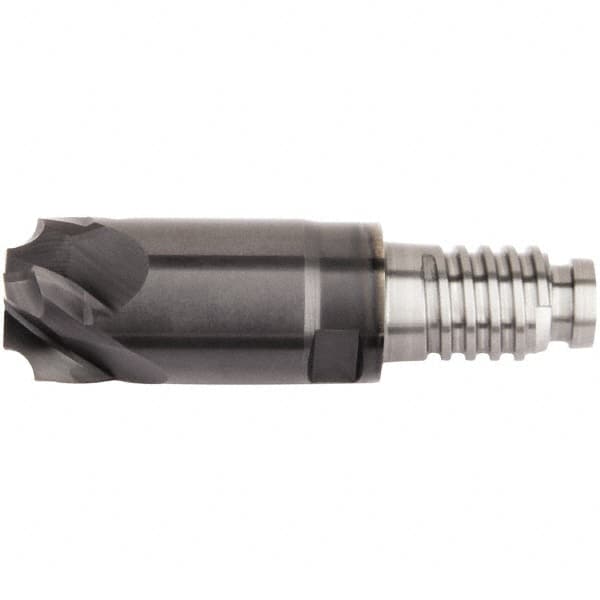 Kennametal - 12mm Diam, 2mm LOC, 5 Flute, 2mm Corner Radius End Mill Head - Solid Carbide, AlTiN Finish, Duo-Lock 10 Connection, Spiral Flute, 0° Helix - Caliber Tooling