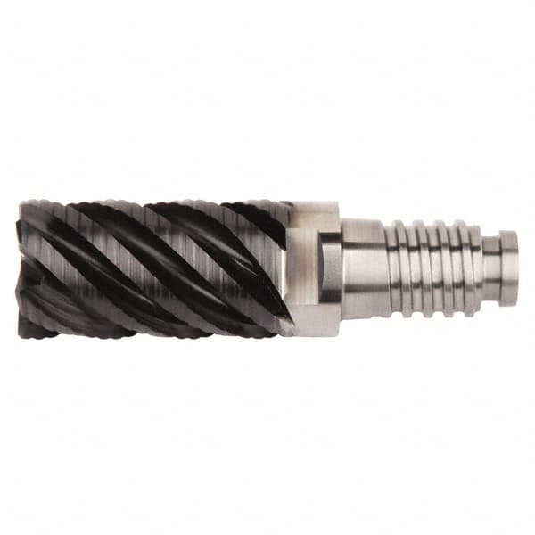 Kennametal - 1" Diam, 1-1/2" LOC, 6 Flute, 0.03" Corner Radius End Mill Head - Solid Carbide, AlTiN Finish, Duo-Lock 25 Connection, Spiral Flute, 45° Helix, Centercutting - Caliber Tooling