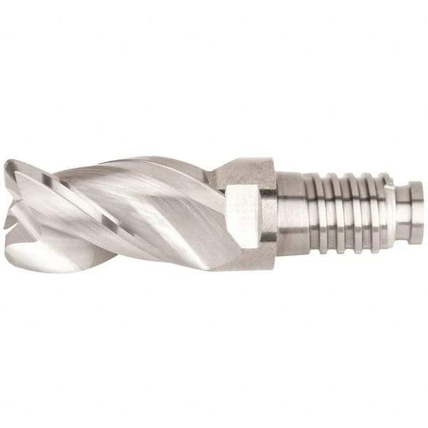 Kennametal - 3/8" Diam, 9/16" LOC, 3 Flute, 0.09" Corner Radius End Mill Head - Solid Carbide, Uncoated, Duo-Lock 10 Connection, Spiral Flute, 38° Helix, Centercutting - Caliber Tooling