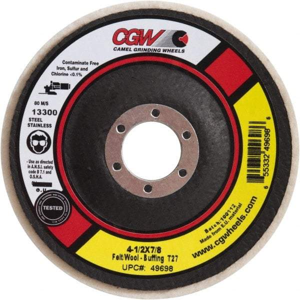 Camel Grinding Wheels - 4-1/2" Diam x 1/2" Thick Unmounted Buffing Wheel - 1 Ply, Polishing, 5/8-11 Arbor Hole, Soft Density - Caliber Tooling