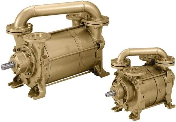 DEKKER Vacuum Technologies - 28.7 Hg Max, 1-1/2" ANSI 150# RF Flanged Inlet & Discharge, Two Stage Liquid Ring Vaccum Pump - 15 CFM, 2 hp, Cast Iron Housing, Bronze Impeller, 3,500 RPM, 230/460 Volts - Caliber Tooling