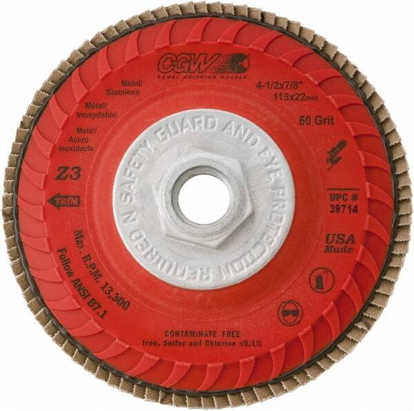 Camel Grinding Wheels - 120 Grit, 5" Disc Diam, 5/8-11 Center Hole, Compact Zirconia Alumina Flap Disc - 12,200 Max RPM, Poly Cotton Backing, Arbor Attaching System, Coated - Caliber Tooling