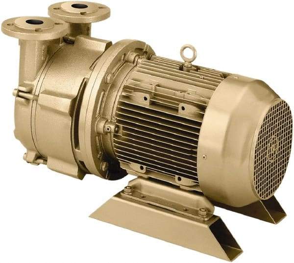 DEKKER Vacuum Technologies - 28.5 Hg Max, 3/8" FNPT Inlet & Discharge, Single Stage Liquid Ring Vaccum Pump - 6 CFM, 0.75 hp, Bronze Housing, Bronze Impeller, 3,500 RPM, 230/460 Volts - Caliber Tooling