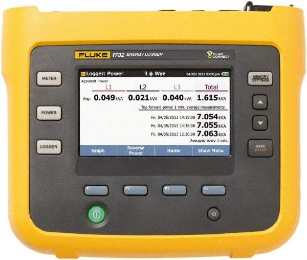 Fluke - 3 Phase, 1,000 VAC, 0.20 to 6,000 Amp Capability, 3.5 to 42.5 Hz Calibration, LCD Display Power Meter - 0.5 Current Accuracy, 0.5 Voltage Accuracy - Caliber Tooling