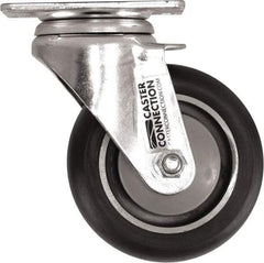 Caster Connection - 4" Diam x 1-1/4" Wide x 5-1/8" OAH Top Plate Mount Swivel Caster - Polyurethane, 400 Lb Capacity, Sealed Precision Ball Bearing, 2-3/8 x 3-5/8" Plate - Caliber Tooling