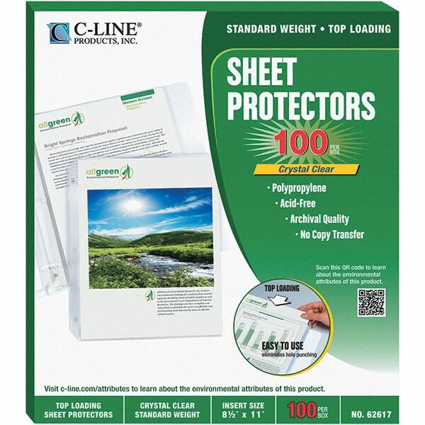 C-LINE - 100 Piece Clear Sheet Protectors-Ring Binder - 11" High x 8-1/2" Wide - Caliber Tooling