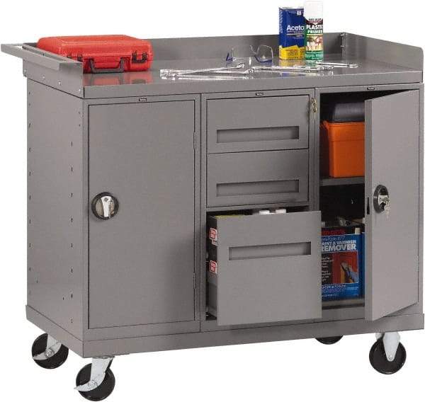 Tennsco - 1,000 Lb Capacity, 2 Shelf, 2 Door Mobile Bench - 45" Wide x 25" Deep x 43" High, Steel - Caliber Tooling