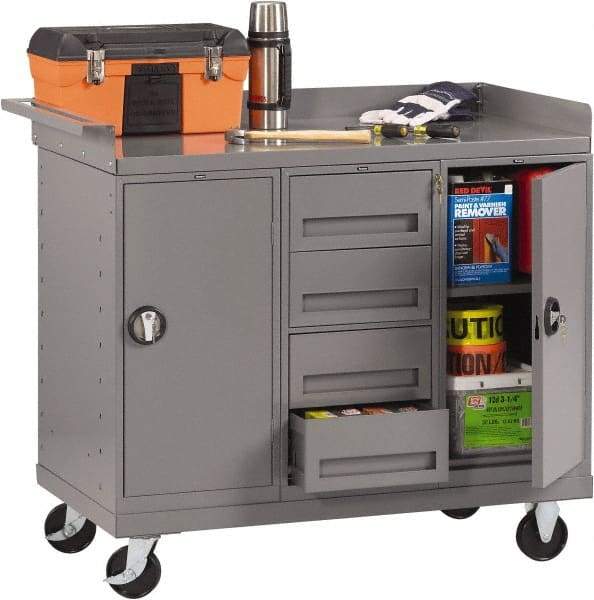 Tennsco - 1,000 Lb Capacity, 1 Shelf, 4 Drawer, 2 Door Mobile Bench - 45" Wide x 25" Deep x 43" High, Steel - Caliber Tooling