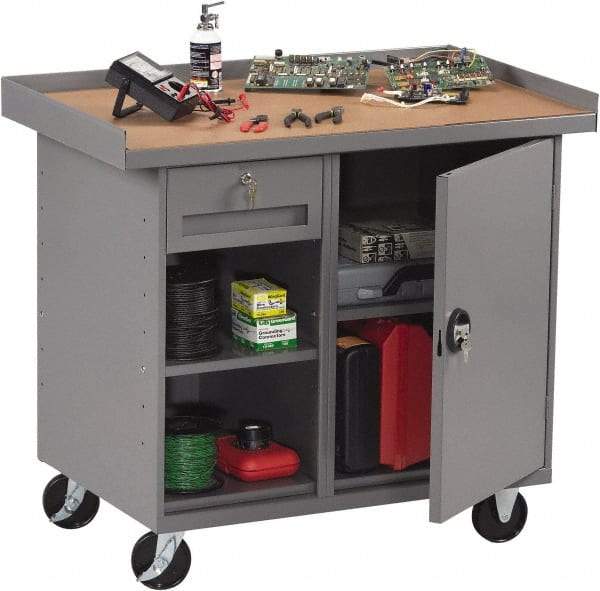 Tennsco - 1,000 Lb Capacity, 2 Shelf, 4 Drawer, 1 Door Mobile Bench - 42" Wide x 25" Deep x 36-1/2" High, Steel - Caliber Tooling