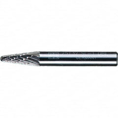 PFERD - 1/4" Cut Diam, 1/4" Shank Diam, 14° Taper Head Double Cut Burr - Tungsten Carbide, 5/8" LOC, 1-15/16" OAL - Caliber Tooling