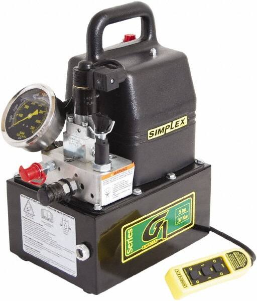 TK Simplex - 10,000 psi Electric Hydraulic Pump & Jack - 1 Gal Oil Capacity, 4-Way, 3 Position Valve, Use with Single Acting Cylinders, Advance, Hold & Retract - Caliber Tooling