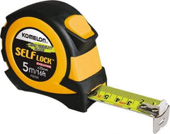 Komelon - 16' x 25mm Yellow Steel Blade Tape Measure - 5mm Graduation, Inch/Metric Graduation Style, Yellow/Black ABS Plastic Case - Caliber Tooling