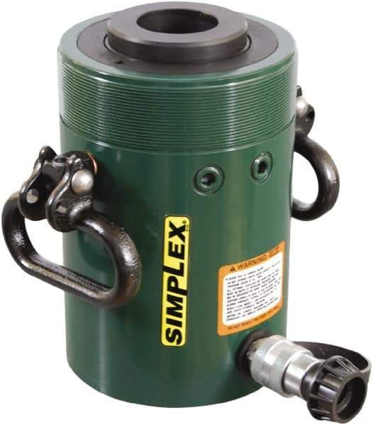 TK Simplex - 6" Stroke, 60 Ton Portable Hydraulic Hollow Hole Cylinder - 12.73 Sq In Effective Area, 76.41 Cu In Oil Capacity, 12.75 to 18.75" High, 3-5/8" Plunger Diam, 10,000 Max psi - Caliber Tooling