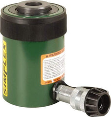 TK Simplex - 2" Stroke, 20 Ton Portable Hydraulic Hollow Hole Cylinder - 4.73 Sq In Effective Area, 9.46 Cu In Oil Capacity, 6.42 to 8.42" High, 2-1/8" Plunger Diam, 10,000 Max psi - Caliber Tooling