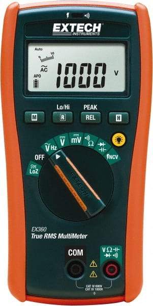 Extech - EX360, CAT IV, 1,000 VAC/VDC, Digital True RMS Multimeter - 40 mOhm, Measures Voltage, Capacitance, Frequency, Resistance - Caliber Tooling