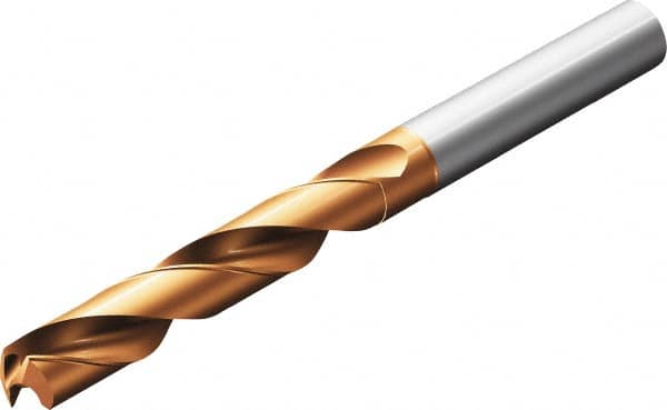 Sandvik Coromant - 19mm 147° Solid Carbide Screw Machine Drill Bit - TiAlN Finish, Right Hand Cut, 79mm Flute Length, 131mm OAL, Straight Shank - Caliber Tooling