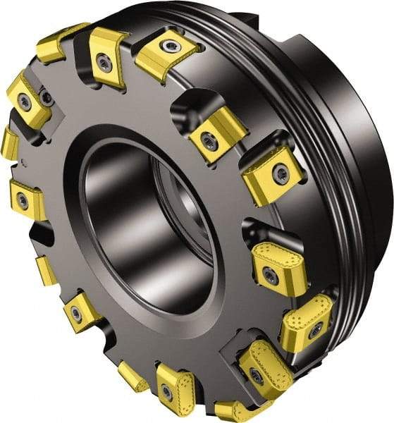 Sandvik Coromant - 125mm Cut Diam, 40mm Arbor Hole, 0.9mm Max Depth of Cut, 25° Indexable Chamfer & Angle Face Mill - 8 Inserts, 425N-1707 Insert, Right Hand Cut, Series CoroMill 425 - Caliber Tooling