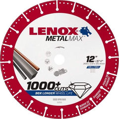 Lenox - 12" 25/30 Grit Diamond Cutoff Wheel - 0.126" Thick, 1" Arbor, 5,000 Max RPM, Use with Gas Powered Saws - Caliber Tooling