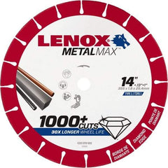 Lenox - 14" 25/30 Grit Diamond Cutoff Wheel - 0.13" Thick, 1" Arbor, 4,300 Max RPM, Use with Stationary Tools - Caliber Tooling