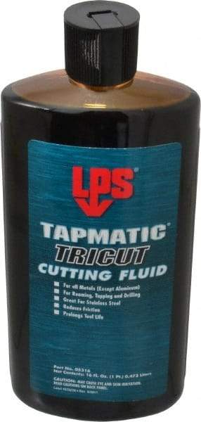 LPS - Tapmatic TriCut, 16 oz Bottle Cutting & Tapping Fluid - Semisynthetic, For Boring, Broaching, Drawing, Drilling, Engraving, Facing, Milling, Reaming, Sawing, Stamping, Tapping, Threading, Turning - Caliber Tooling