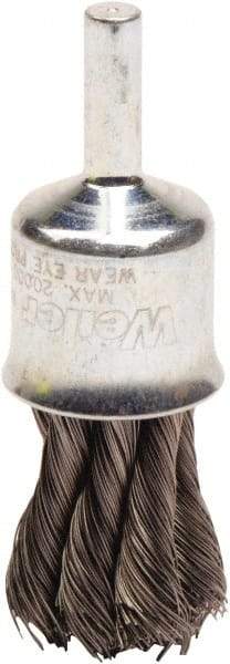 Weiler - 3/4" Brush Diam, Knotted, End Brush - 1/4" Diam Shank, 20,000 Max RPM - Caliber Tooling