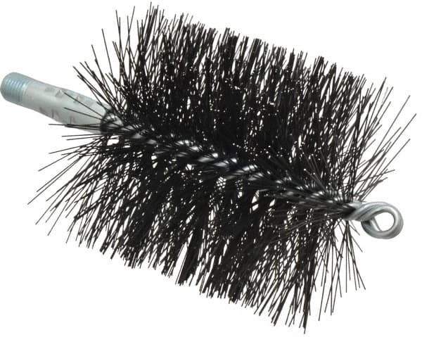 Schaefer Brush - 4-1/2" Brush Length, 4" Diam, Double Stem, Double Spiral Tube Brush - 7-1/2" Long, Tempered Steel Wire, 1/4" NPT Male Connection - Caliber Tooling