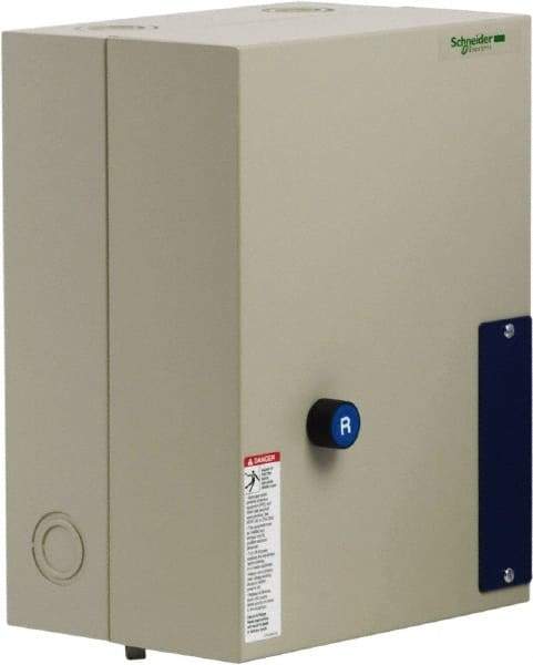 Schneider Electric - 3 Pole, 40 Amp, 120 Coil VAC, Nonreversible Enclosed IEC Motor Starter - 1 Phase Hp: 3 at 120 VAC, 5 at 240 VAC, 3 Phase Hp: 10 at 208 VAC, 10 at 230 VAC, 30 at 460 VAC, 30 at 575 VAC - Caliber Tooling