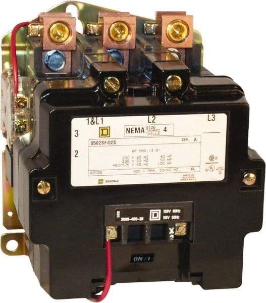 Square D - 3 Pole, 110 Coil VAC at 50 Hz and 120 Coil VAC at 60 Hz, 135 Amp NEMA Contactor - Open Enclosure, 50 Hz at 110 VAC and 60 Hz at 120 VAC - Caliber Tooling