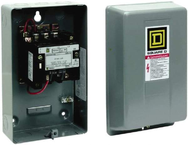 Square D - 2 Pole, 110 Coil VAC at 50 Hz and 120 Coil VAC at 60 Hz, 9 Amp NEMA Contactor - NEMA 1 Enclosure, 50 Hz at 110 VAC and 60 Hz at 120 VAC - Caliber Tooling