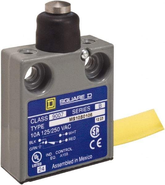 Square D - SPDT, NC/NO, 240 VAC, Prewired Terminal, Plunger Actuator, General Purpose Limit Switch - 1, 2, 4, 6, 6P NEMA Rating, IP67 IPR Rating, 80 Ounce Operating Force - Caliber Tooling