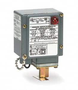 Square D - 4, 13 and 4X NEMA Rated, SPDT, 1 to 40 psi, Electromechanical Pressure and Level Switch - Fixed Pressure, 120 VAC at 6 Amp, 125 VDC at 0.22 Amp, 240 VAC at 3 Amp, 250 VDC at 0.27 Amp, 1/4 Inch Connector, Screw Terminal, For Use with 9012G - Caliber Tooling