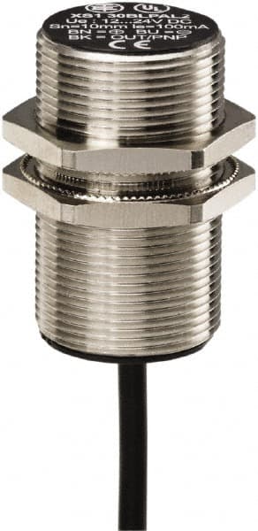 Telemecanique Sensors - PNP, 10mm Detection, Cylinder, Inductive Proximity Sensor - 3 Wires, IP67, 12 to 24 VDC, M30x1.5 Thread, 52mm Long - Caliber Tooling