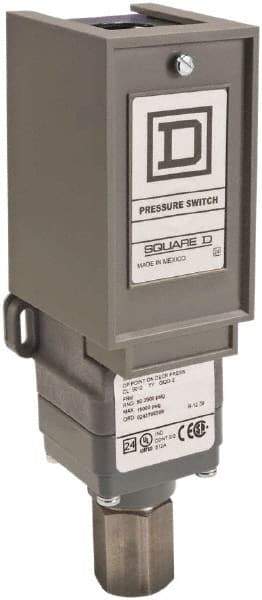 Square D - 1 NEMA Rated, SPDT, 170 to 5,600 psi, Electromechanical Pressure and Level Switch - Adjustable Pressure, 120 VAC at 6 Amp, 125 VDC at 0.22 Amp, 240 VAC at 3 Amp, 250 VDC at 0.27 Amp, 1/4 Inch Connector, Screw Terminal, For Use with 9012G - Caliber Tooling