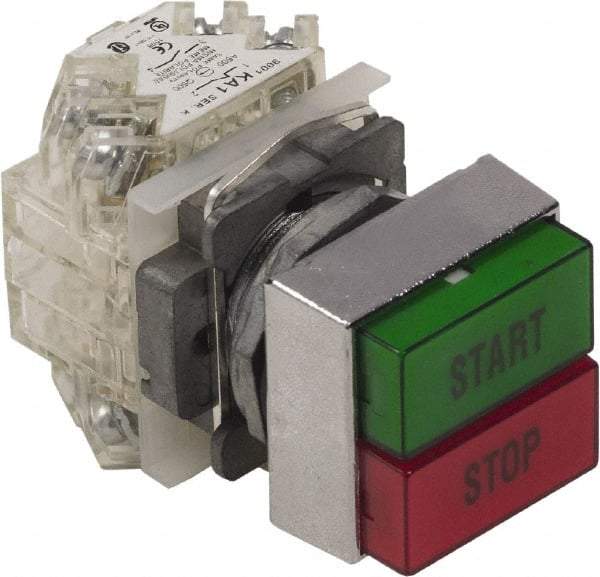 Schneider Electric - 30mm Mount Hole, Pushbutton Switch Only - Rectangle, Green and Red Pushbutton, Nonilluminated, Momentary (MO), On-Off - Caliber Tooling