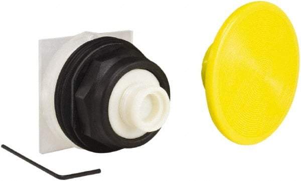Schneider Electric - 30mm Mount Hole, Extended Mushroom Head, Pushbutton Switch Only - Round, Yellow Pushbutton, Momentary (MO) - Caliber Tooling