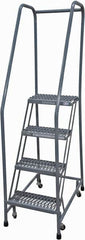 Cotterman - 70" 4 Step Rolling Warehouse Ladder - Rolling Safety Ladder, 450 Lb Capacity, 40" Platform Height, 20" Base Width x 31" Base Depth, Expanded Metal Tread - Caliber Tooling