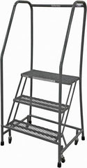 Cotterman - 60" 3 Step Rolling Warehouse Ladder - Rolling Safety Ladder, 450 Lb Capacity, 30" Platform Height, 20" Base Width x 26" Base Depth, Expanded Metal Tread - Caliber Tooling