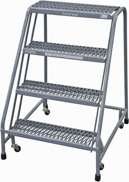 Cotterman - 40" 4 Step Rolling Warehouse Ladder - Rolling Safety Ladder, 450 Lb Capacity, 40" Platform Height, 30" Base Width x 31" Base Depth, Serrated Steel - Caliber Tooling