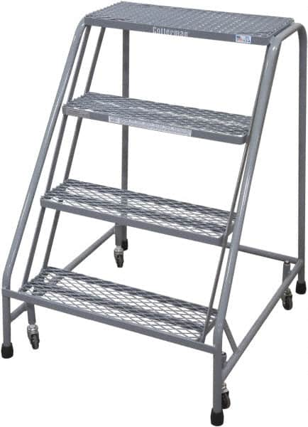 Cotterman - 40" 4 Step Rolling Warehouse Ladder - Rolling Safety Ladder, 450 Lb Capacity, 40" Platform Height, 30" Base Width x 31" Base Depth, Perforated Tread - Caliber Tooling