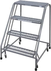 Cotterman - 90" 6 Step Rolling Warehouse Ladder - Rolling Safety Ladder, 450 Lb Capacity, 60" Platform Height, 30" Base Width x 46" Base Depth, Serrated Steel - Caliber Tooling