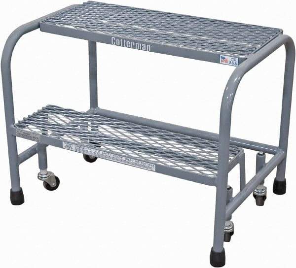 Cotterman - 20" 2 Step Rolling Warehouse Ladder - Rolling Safety Ladder, 450 Lb Capacity, 20" Platform Height, 26" Base Width x 19" Base Depth, Expanded Metal Tread - Caliber Tooling