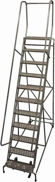 Cotterman - 140" 11 Step Rolling Warehouse Ladder - Rolling Safety Ladder, 450 Lb Capacity, 110" Platform Height, 32" Base Width x 91" Base Depth, Perforated Tread - Caliber Tooling