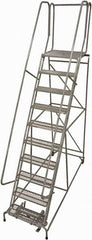 Cotterman - 130" 10 Step Rolling Warehouse Ladder - Rolling Safety Ladder, 450 Lb Capacity, 100" Platform Height, 32" Base Width x 84" Base Depth, Perforated Tread - Caliber Tooling