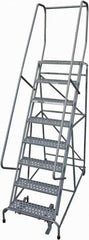 Cotterman - 110" 8 Step Rolling Warehouse Ladder - Rolling Safety Ladder, 450 Lb Capacity, 80" Platform Height, 32" Base Width x 58" Base Depth, Perforated Tread - Caliber Tooling