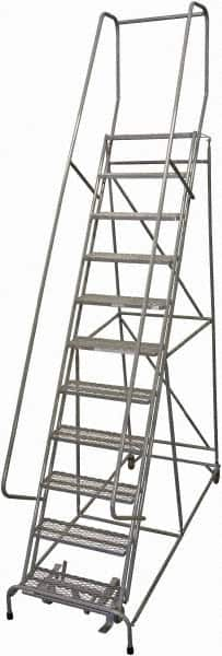 Cotterman - 140" 11 Step Rolling Warehouse Ladder - Rolling Safety Ladder, 450 Lb Capacity, 110" Platform Height, 32" Base Width x 78" Base Depth, Expanded Metal Tread - Caliber Tooling