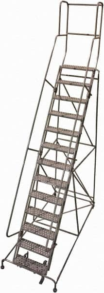 Cotterman - 172" 13 Step Rolling Warehouse Ladder - Rolling Safety Ladder, 450 Lb Capacity, 130" Platform Height, 42" Base Width x 95" Base Depth, Perforated Tread - Caliber Tooling