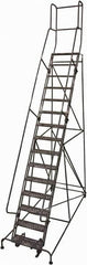 Cotterman - 192" 15 Step Rolling Warehouse Ladder - Rolling Safety Ladder, 450 Lb Capacity, 150" Platform Height, 42" Base Width x 108" Base Depth, Expanded Metal Tread - Caliber Tooling