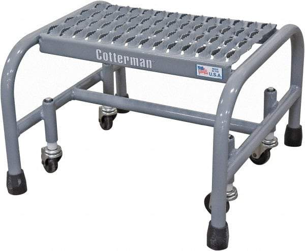 Cotterman - 12" 1 Step Rolling Warehouse Ladder - Rolling Safety Ladder, 450 Lb Capacity, 12" Platform Height, 26" Base Width x 19" Base Depth, Serrated Steel - Caliber Tooling