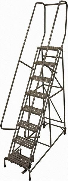 Cotterman - 110" 8 Step Rolling Warehouse Ladder - Rolling Safety Ladder, 450 Lb Capacity, 80" Platform Height, 24" Base Width x 71" Base Depth, Perforated Tread - Caliber Tooling